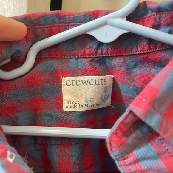 JCrew / Crewcuts boys size 4-5 button down shirt. Mauve/blue check print. - Picture 3 of 4